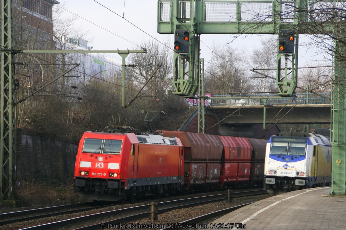 DB 185 278 mit Kohlewagenzug am 01.03.2017 in Hamburg-Harburg