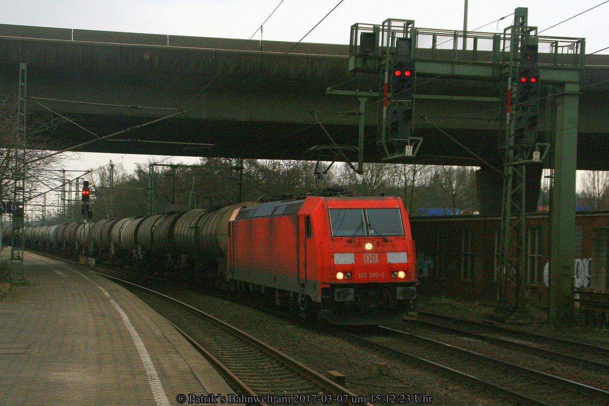 DB 185 360 mit Kesselwagenzug am 07.03.2017 in Hamburg-Harburg