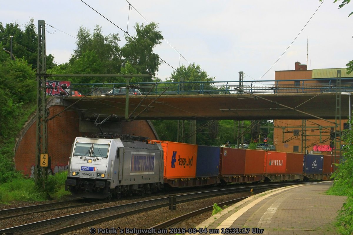 Metrans 386 005 mit Containerzug am 04.08.2016 in Hamburg-Harburg