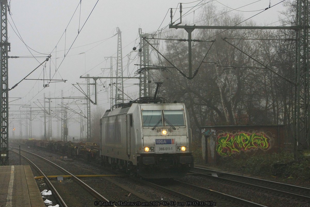 Metrans 386 011 mit Containerzug am 03.02.2017 in Hamburg-Harburg