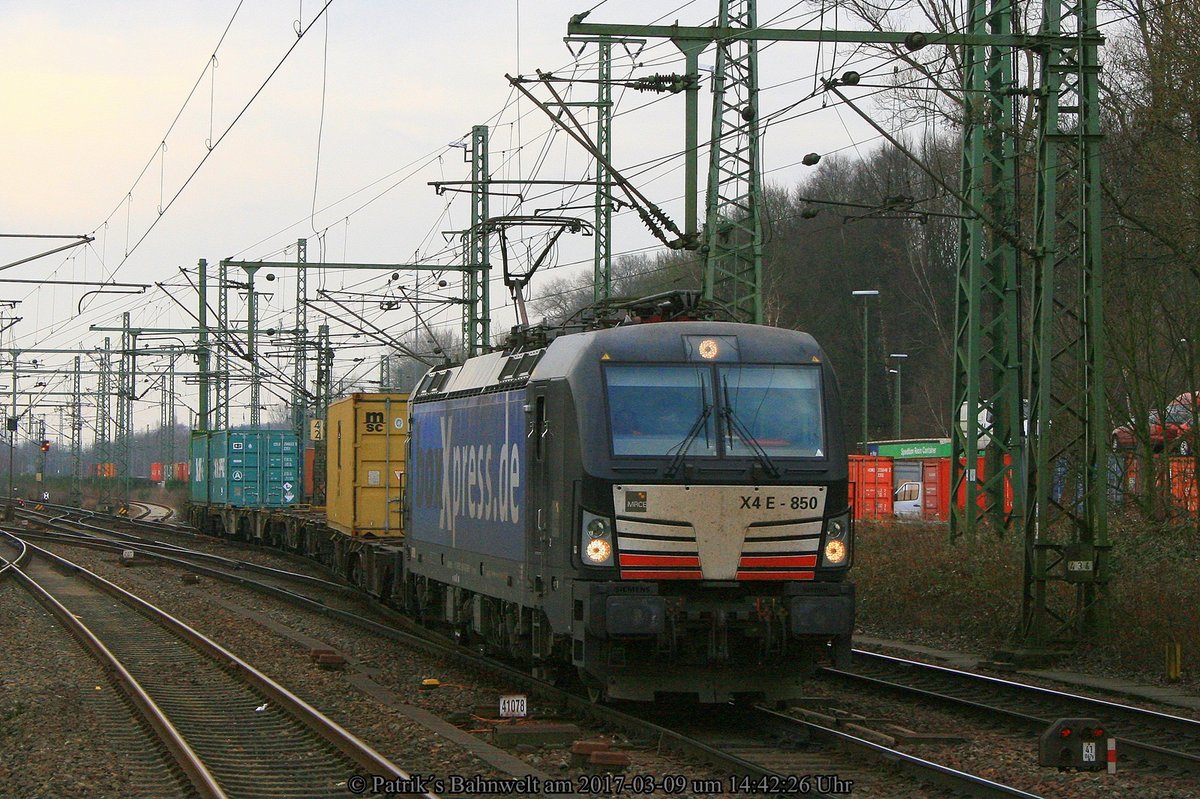 MRCE / boxXpress 193 850 mit Containerzug am 09.03.2017 in Hamburg-Harburg