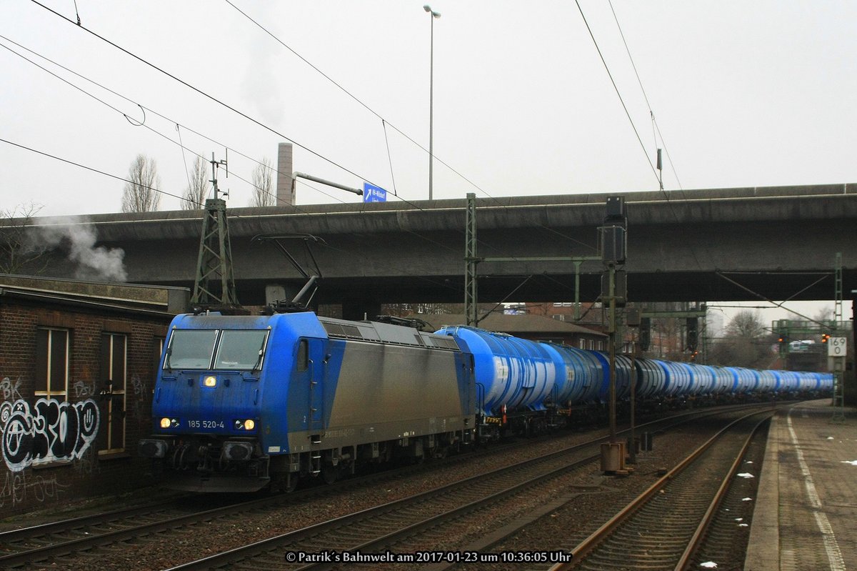 185 520 mit Kesselwagenzug am 23.01.2017 in Hamburg-Harburg