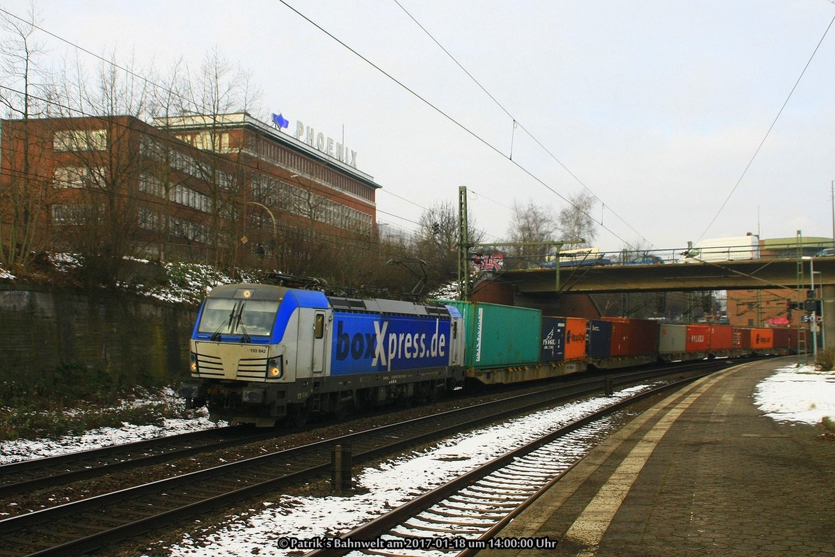 boxXpress 193 842 mit Containerzug am 18.01.2017 in Hamburg-Harburg