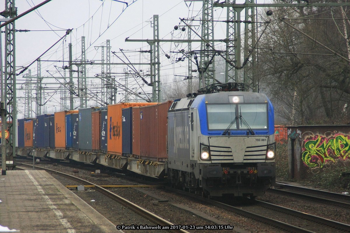 boxXpress 193 881 mit Containerzug am 23.01.2017 in Hamburg-Harburg