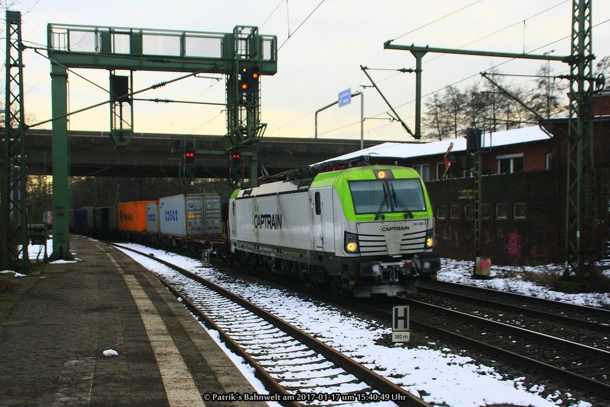 Captrain 193 869 mit Containerzug am 17.01.2017 in Hamburg-Harburg