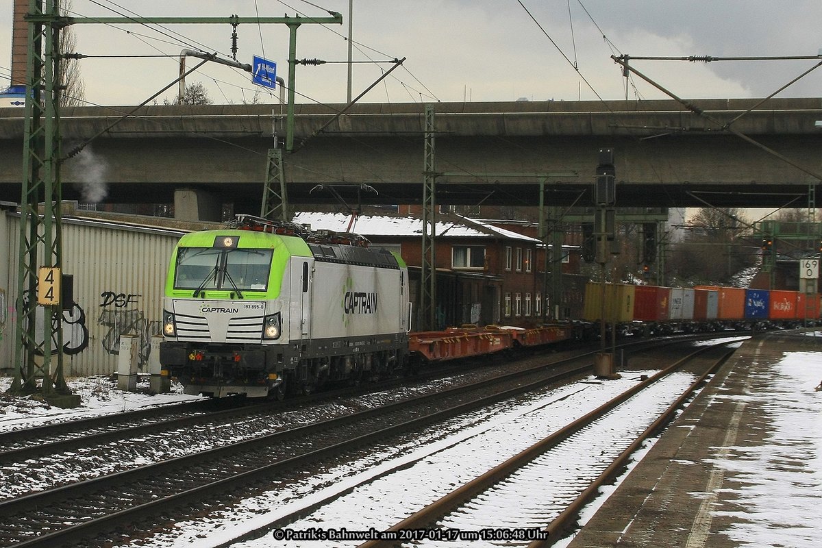 Captrain 193 895 mit Containerzug am 17.01.2017 in Hamburg-Harburg