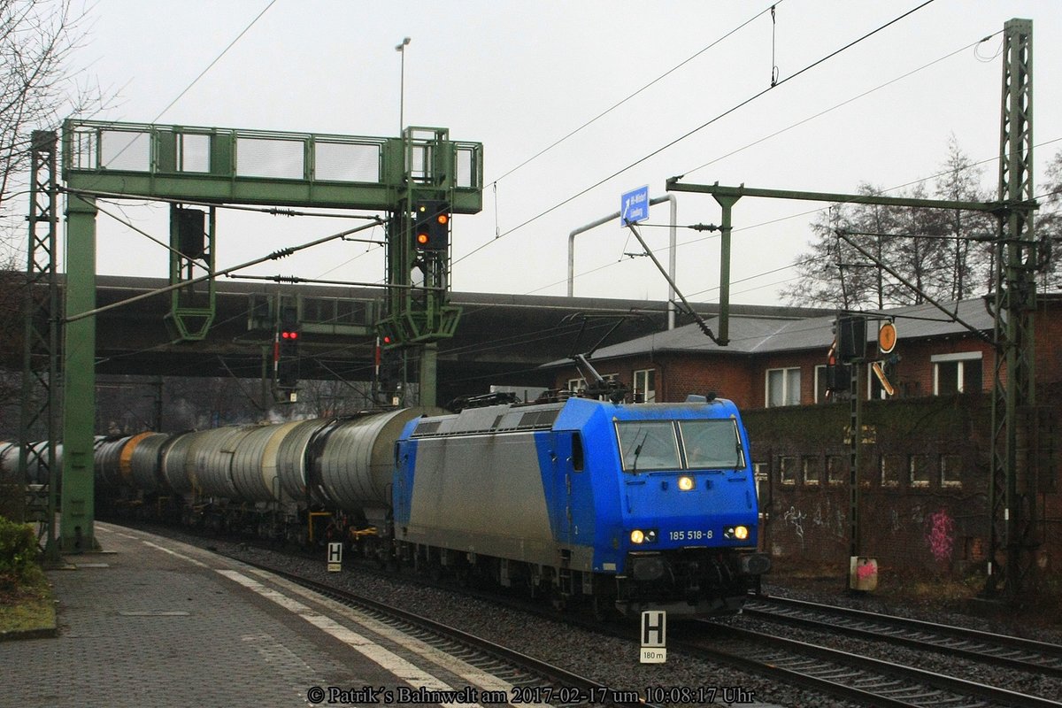 CFL Cargo 185 518 mit Kesselwagenzug am 17.02.2017 in Hamburg-Harburg