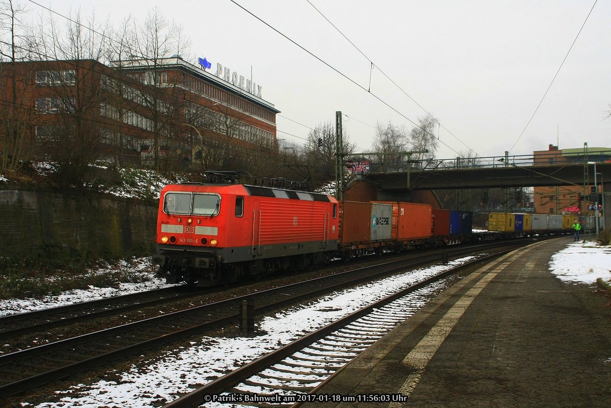 DB 143 195 mit Containerzug am 18.01.2017 in Hamburg-Harburg