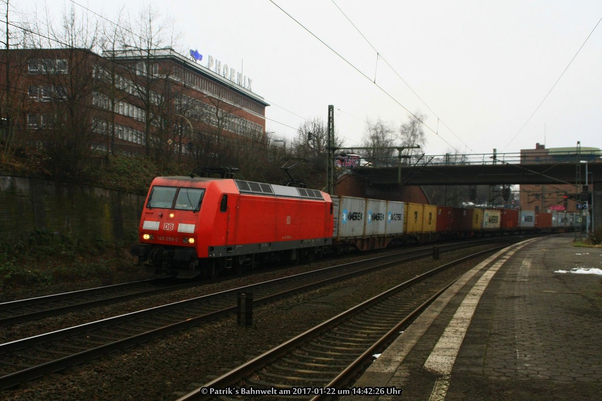 DB 145 059 mit Containerzug am 22.01.2017 in Hamburg-Harburg