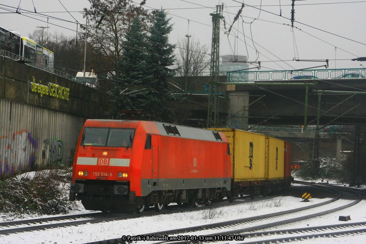 DB 152 034 mit Containerzug am 13.01.2017 in Hamburg-Harburg