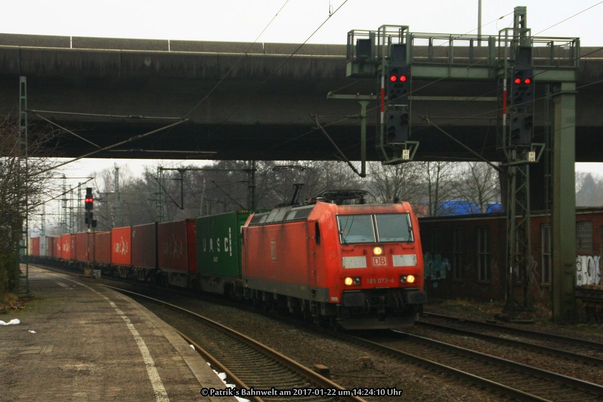 DB 185 073 mit Containerzug am 22.01.2017 in Hamburg-Harburg