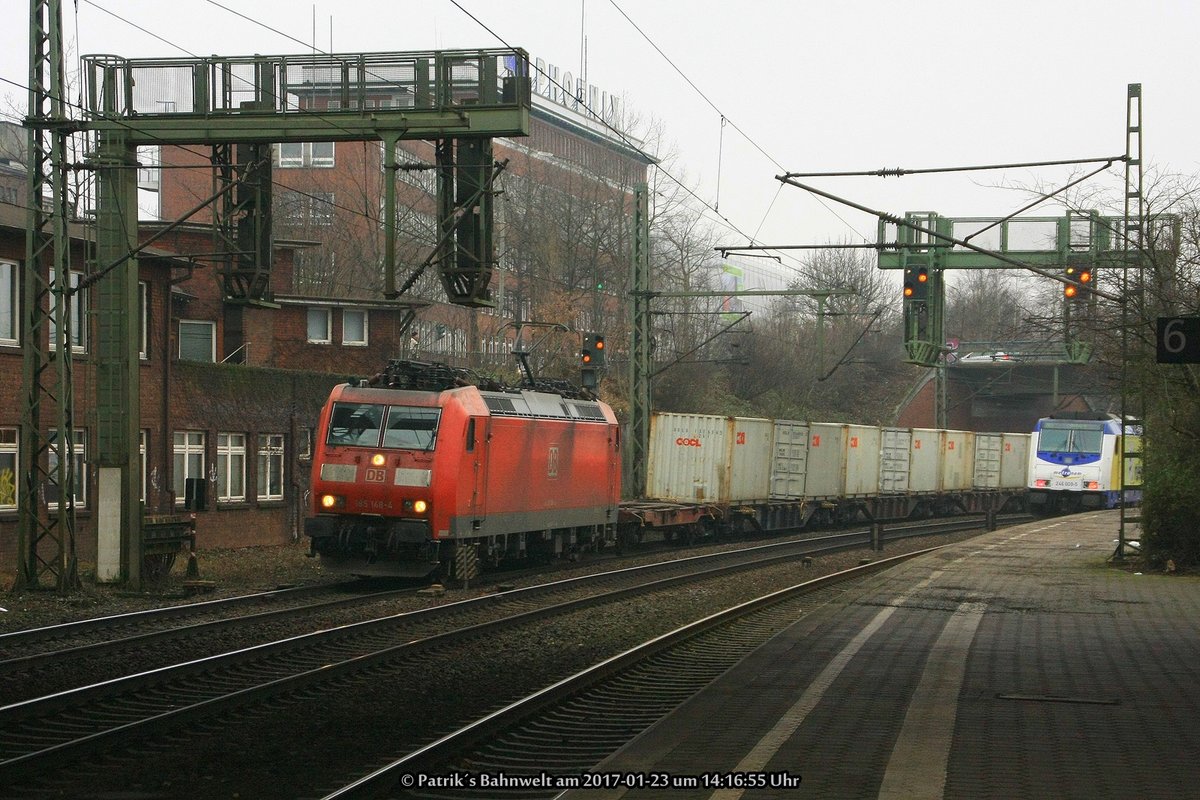 DB 185 148 mit Containerzug am 23.01.2017 in Hamburg-Harburg