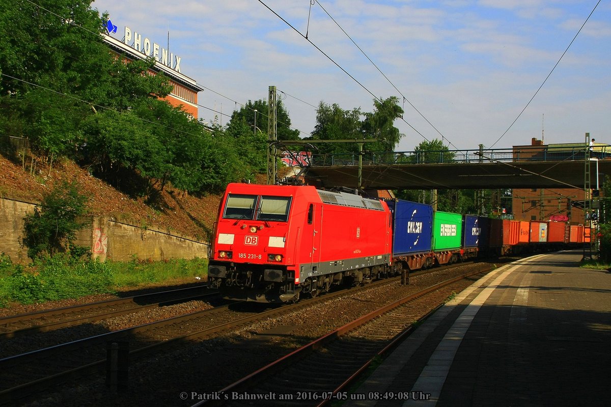 DB 185 231 mit Containerzug am 05.07.2016 in Hamburg-Harburg