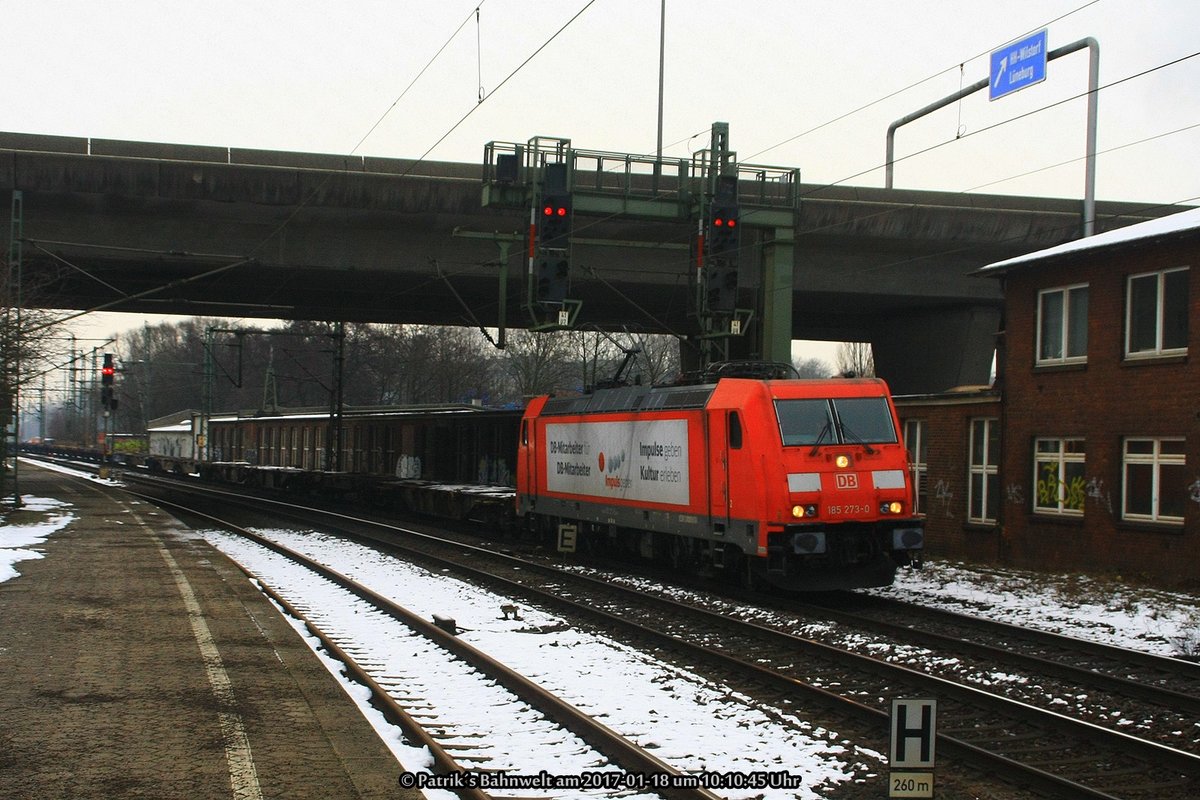 DB 185 273  Impulsgeber  mit Containertragwagenzug am 18.01.2017 in Hamburg-Harburg