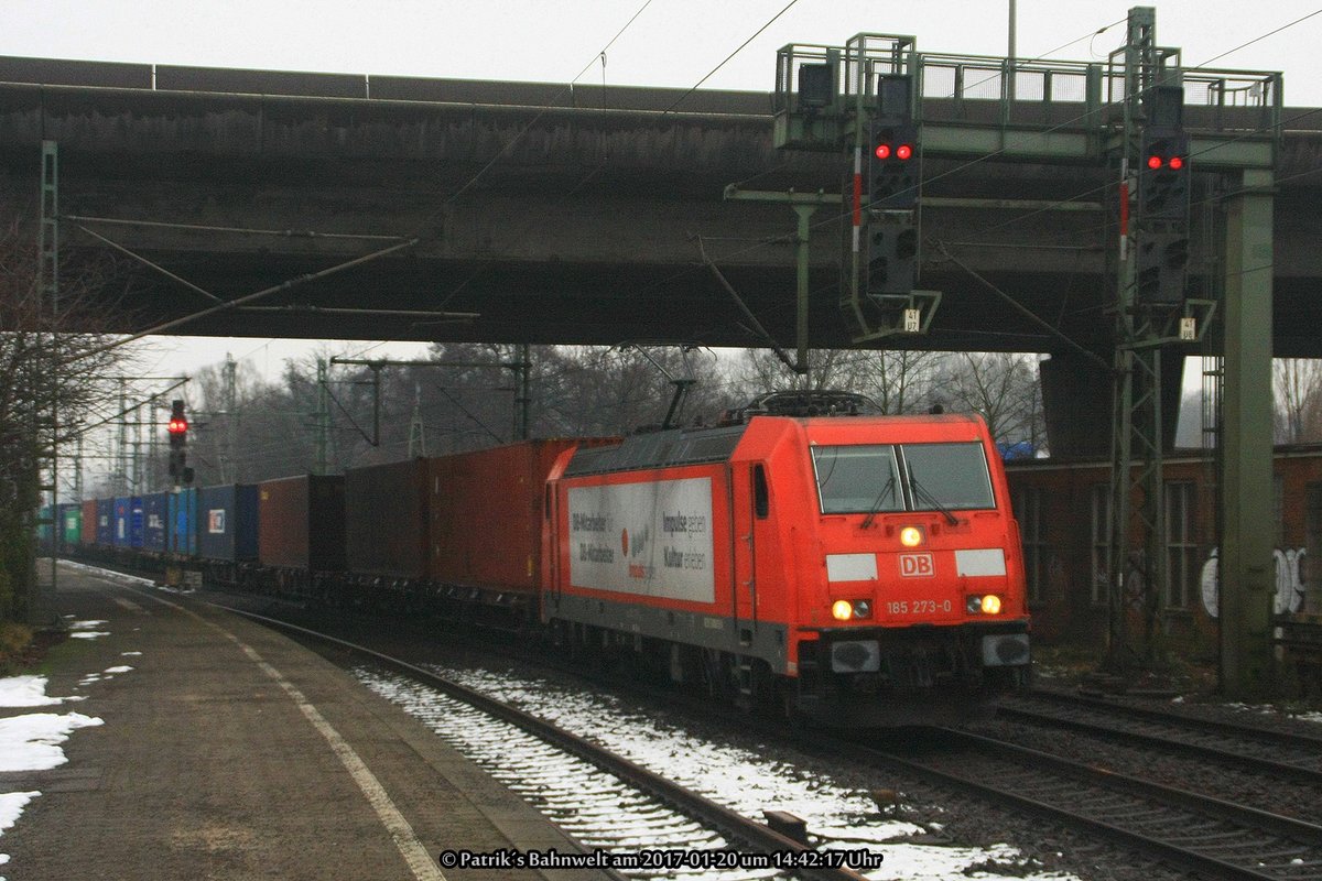 DB 185 273  Impulsgeber  mit Containerzug am 20.01.2016 in Hamburg-Harburg