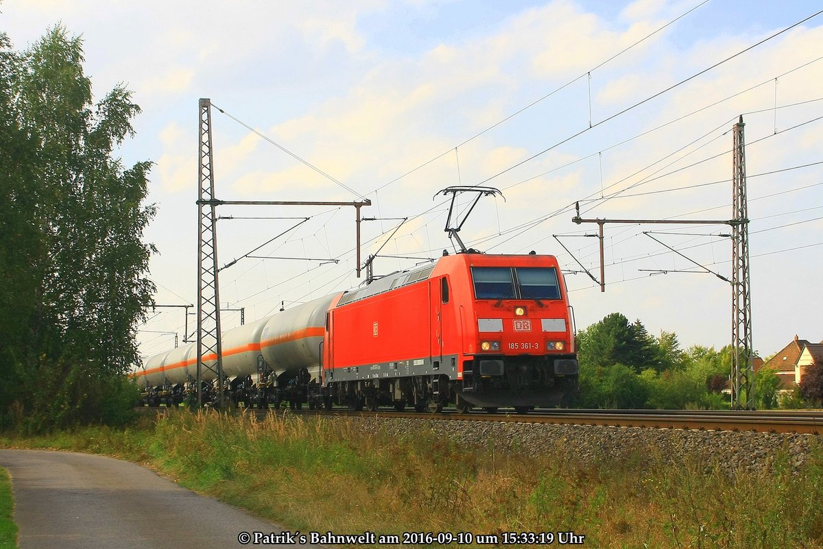 DB 185 361 mit Kesselwagenzug am 10.09.2016 in Dedensen-Gümmer