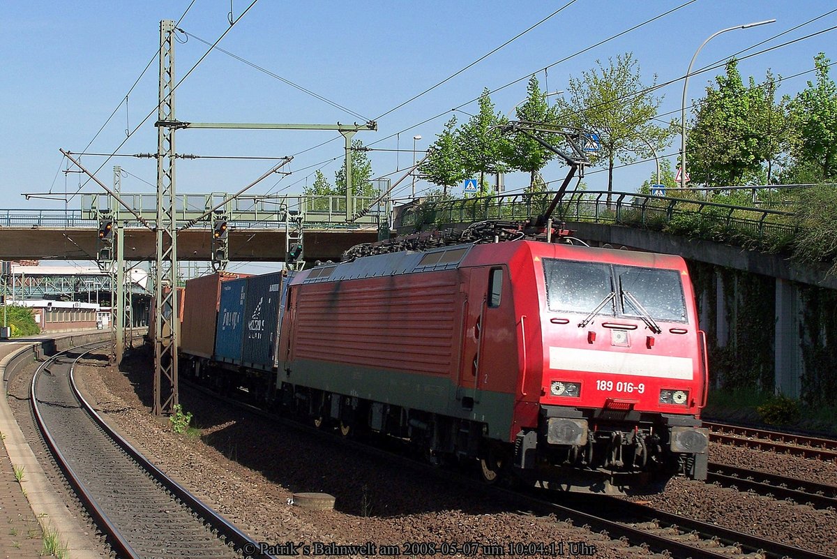 DB 189 016 mit Containerzug am 07.05.2008 in Hamburg-Harburg