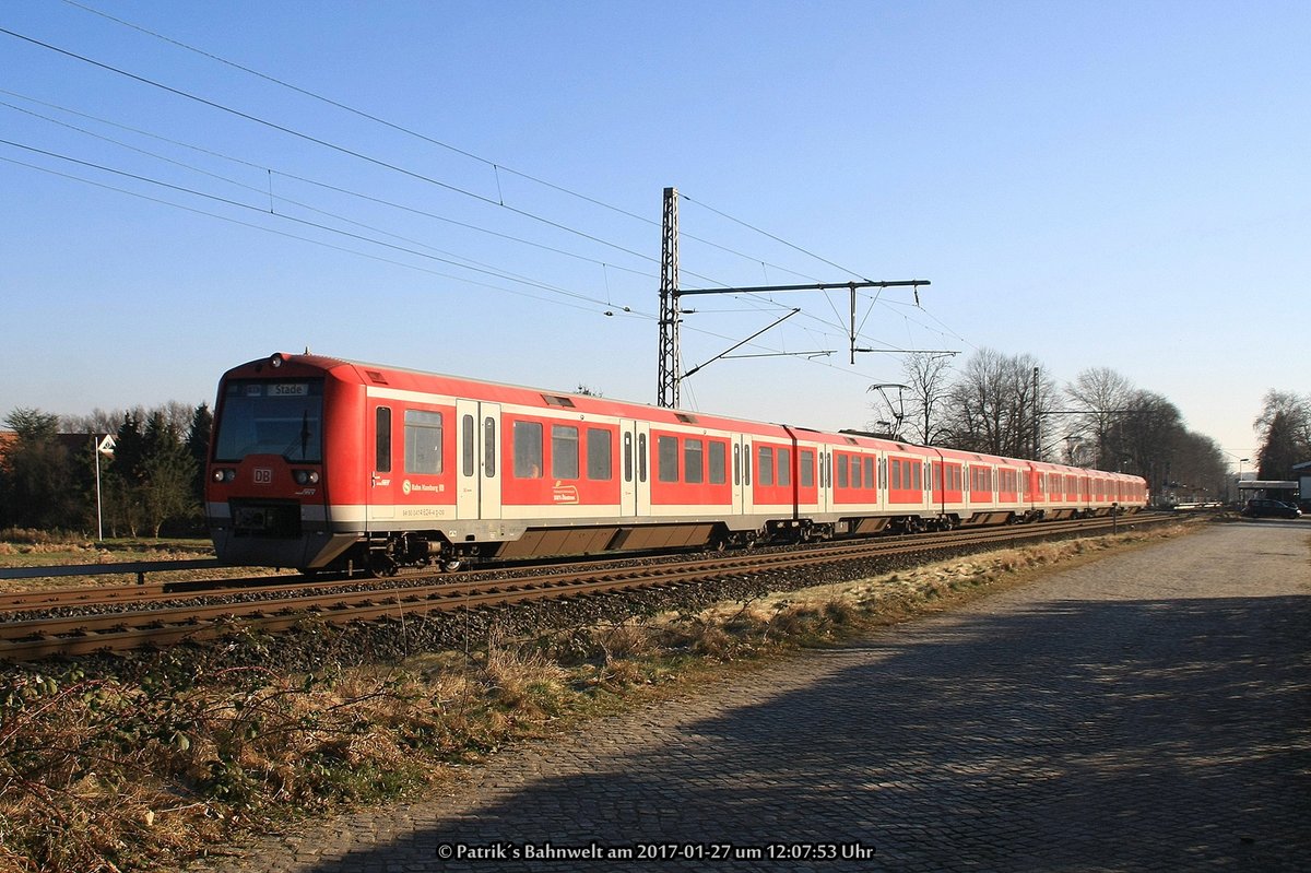 DB 474 124 + DB 474 116 als S3 nach Stade am 27.01.2017 in Neukloster (Kreis Stade)