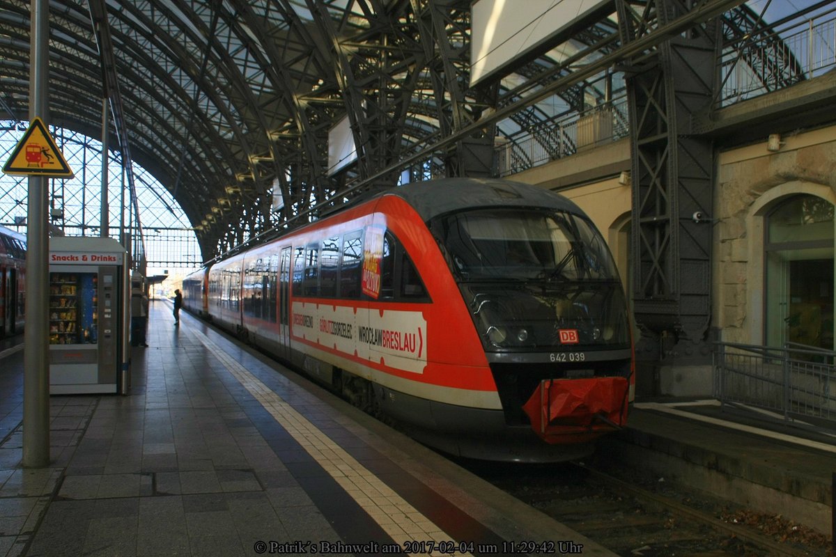 DB 642 039 am 04.02.2017 in Dresden Hauptbahnhof