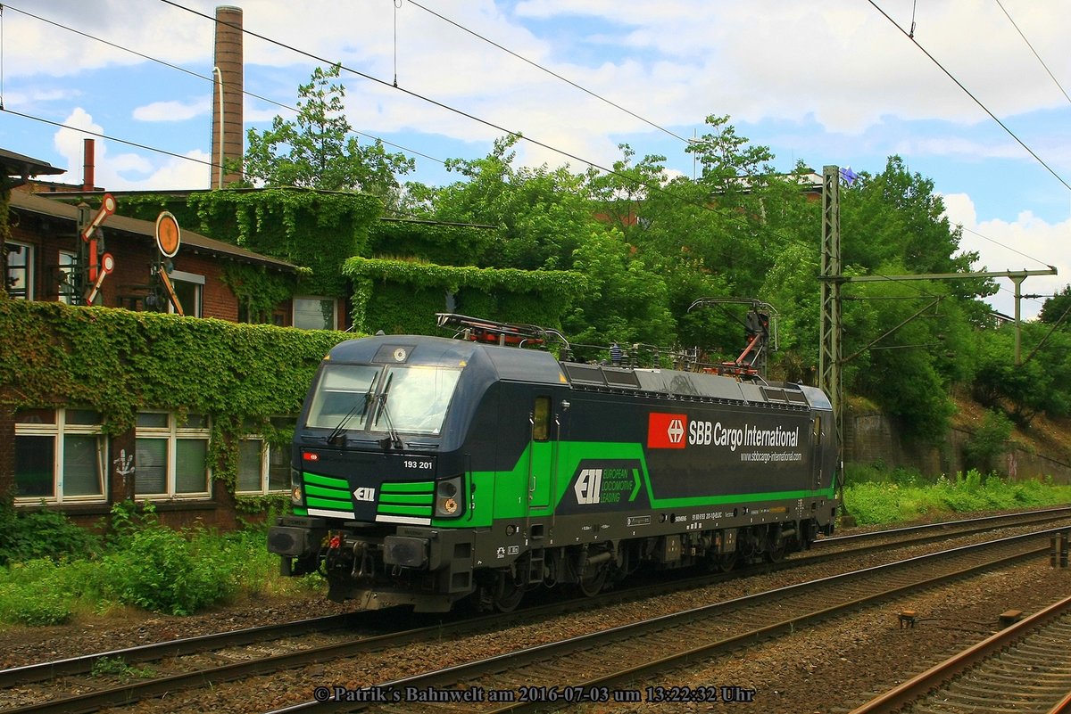 ELL / SBB Cargo 193 201 Lz am 03.07.2016 in Hamburg-Harburg auf dem Weg Richtung Süden