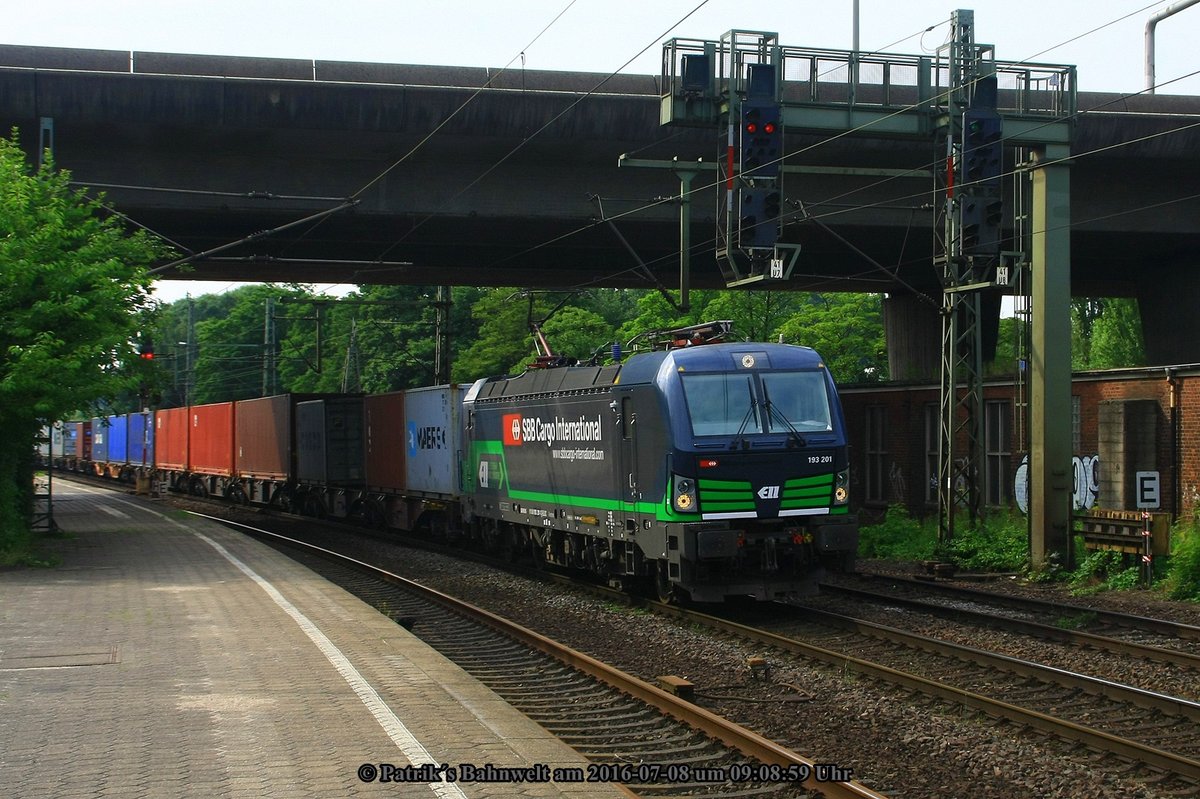 ELL / SBB Cargo 193 201 mit Containerzug am 08.07.2016 in Hamburg-Harburg