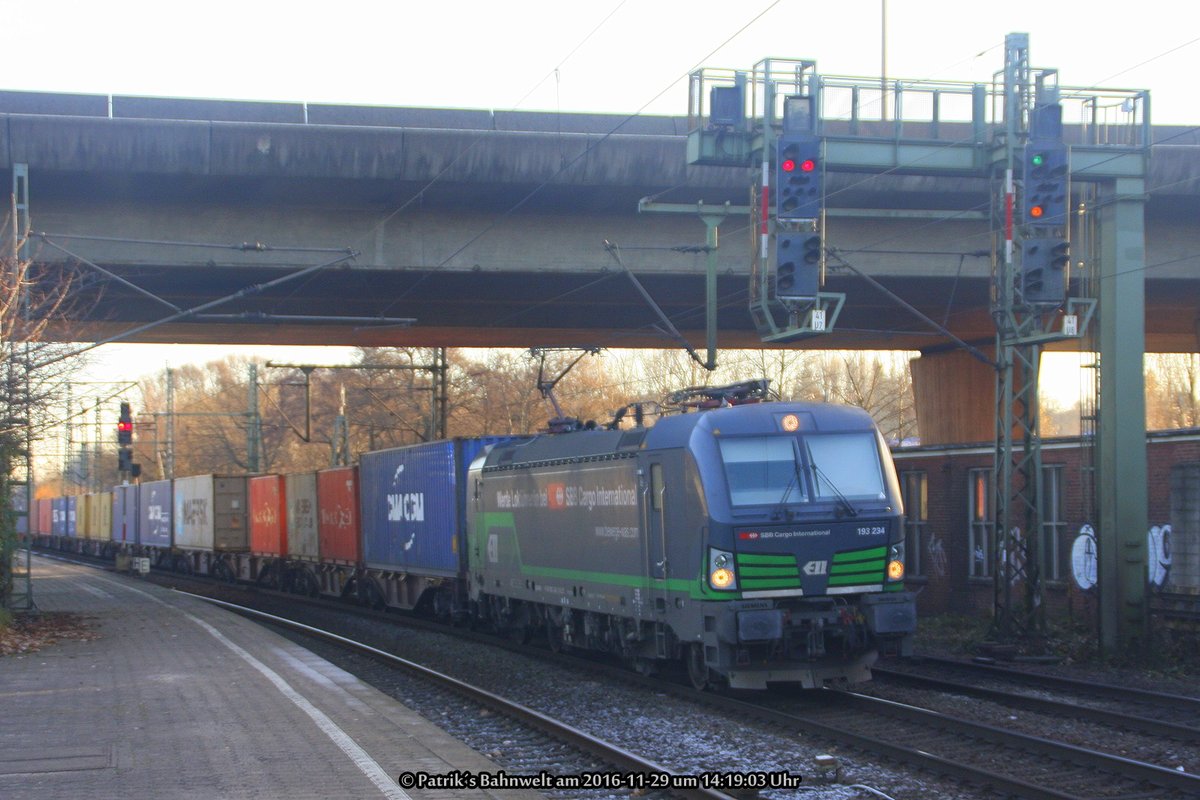 ELL / SBB Cargo 193 234 mit Containerzug am 29.11.2016 in Hamburg-Harburg