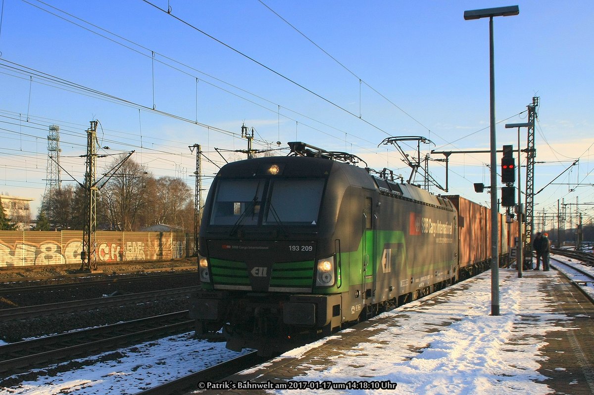 ELL / SBB Cargo 193 209 mit Containerzug am 17.01.2017 in Hamburg-Harburg