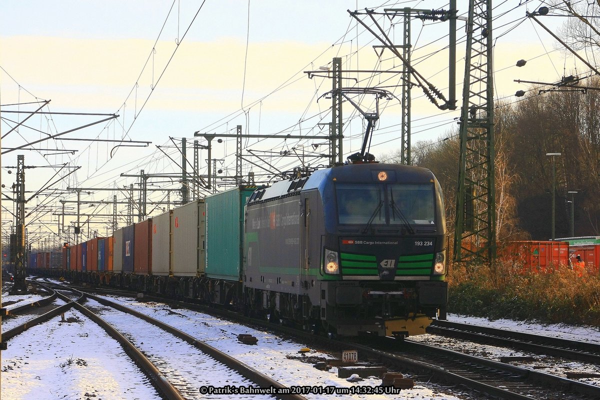 ELL / SBB Cargo 193 234 mit Containerzug am 17.01.2017 in Hamburg-Harburg