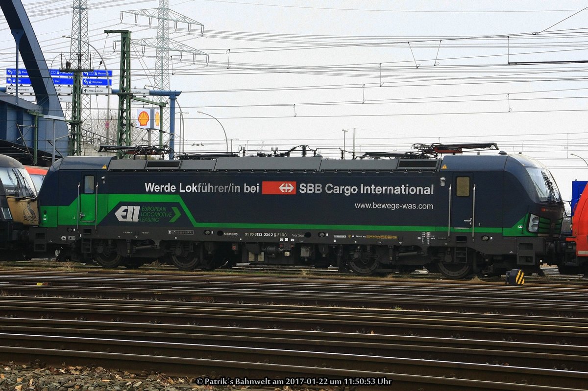 ELL / SBB Cargo 193 234 abgestellt am 22.01.2017 in Hamburg-Altenwerder im Hafenbahnhof Alte Süderelbe 