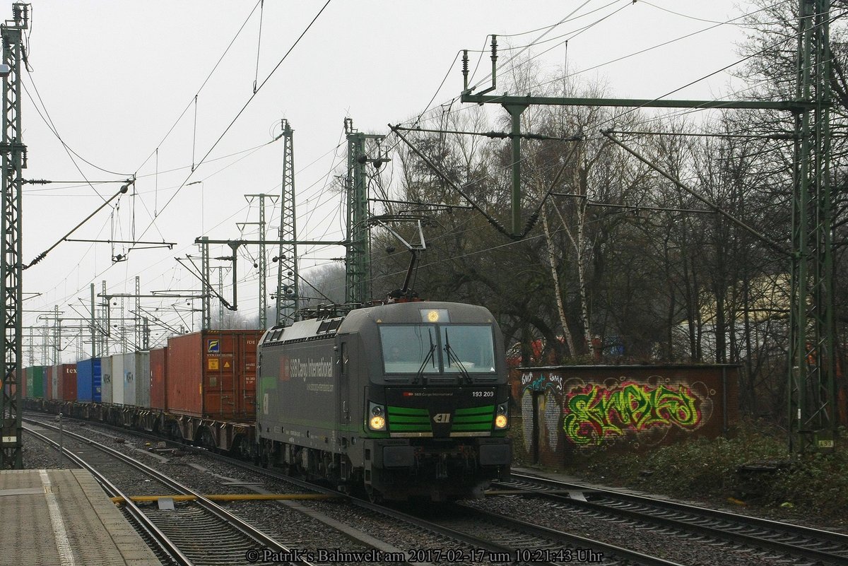 ELL / SBB Cargo 193 209 mit Containerzug am 17.02.2017 in Hamburg-Harburg