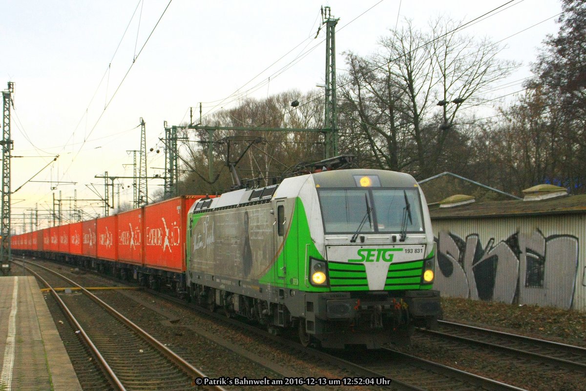 ELL / SETG 193 831  Christian Doppler  mit Containerzug am 13.12.2016 in Hamburg-Harburg