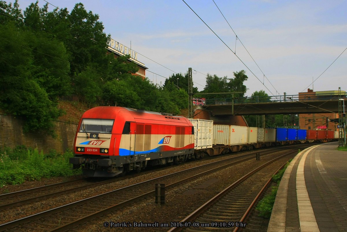 evb 223 034 mit Containerzug am 08.07.2016 in Hamburg-Harburg