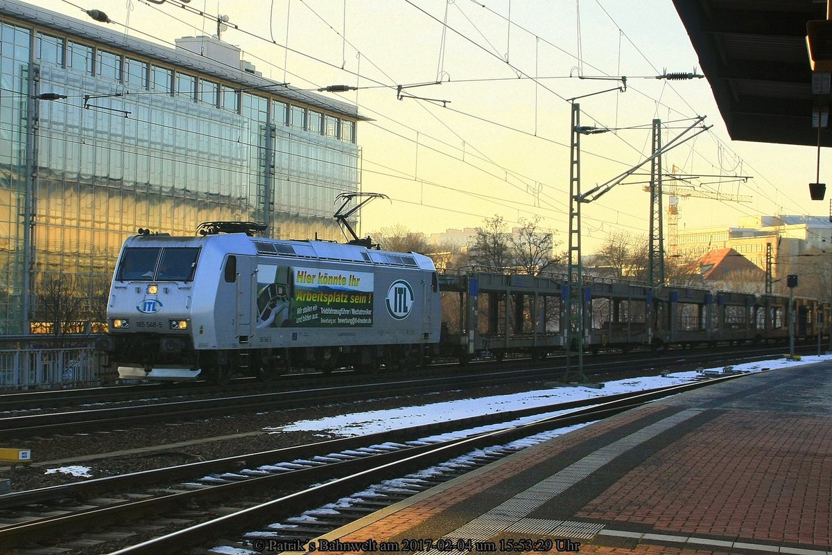 ITL 185 548 mit leeren BLG Logistics Zug am 04.02.2017 in Dresden Hauptbahnhof