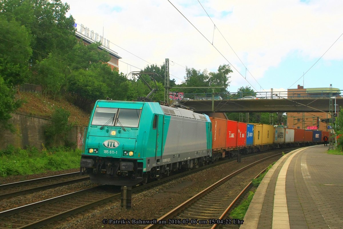 ITL 185 611 mit Containerzug am 06.07.2016 in Hamburg-Harburg