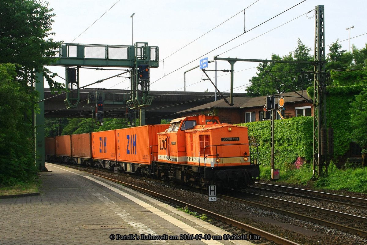 Locon 203 mit Containerzug am 08.07.2016 in Hamburg-Harburg