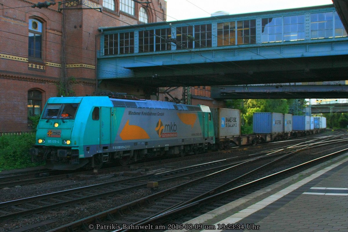 MKB 185 619 mit Containerzug am 09.08.2016 in Hamburg-Harburg