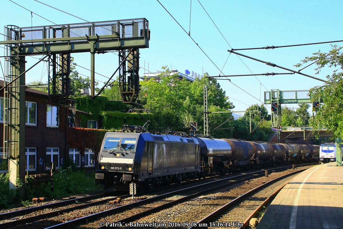 MRCE / CTL Logistics 185 572 mit Kesselwagenzug am 08.09.2016 in Hamburg-Harburg