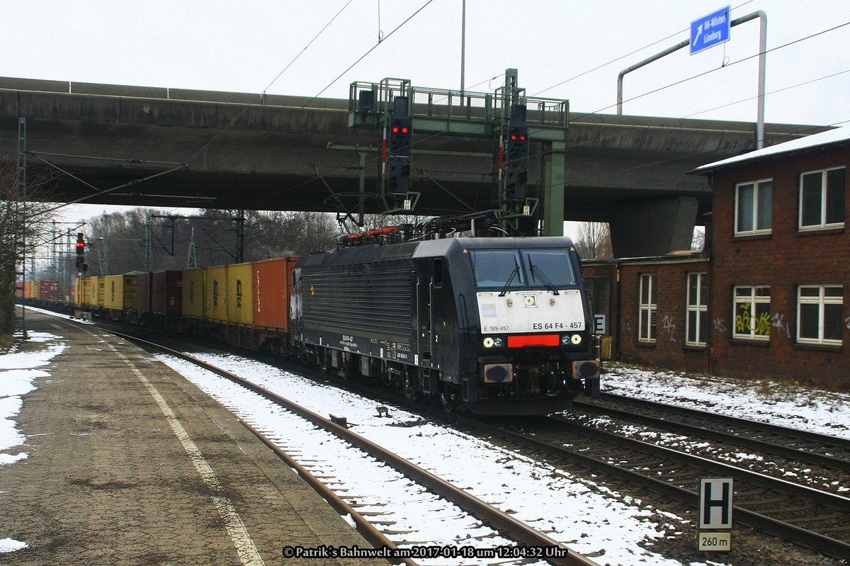 MRCE 189 457 mit Containerzug am 18.01.2017 in Hamburg-Harburg