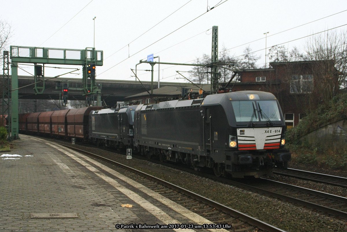 MRCE 193 612 + MRCE 193 614 mit Kohlewagenzug am 23.01.2017 in Hamburg-Harburg