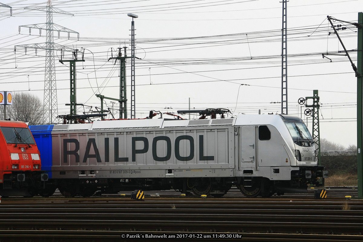 RAILPOOL 187 309 abgestellt am 22.01.2017 in Hamburg-Altenwerder im Hafenbahnhof Alte Süderelbe 