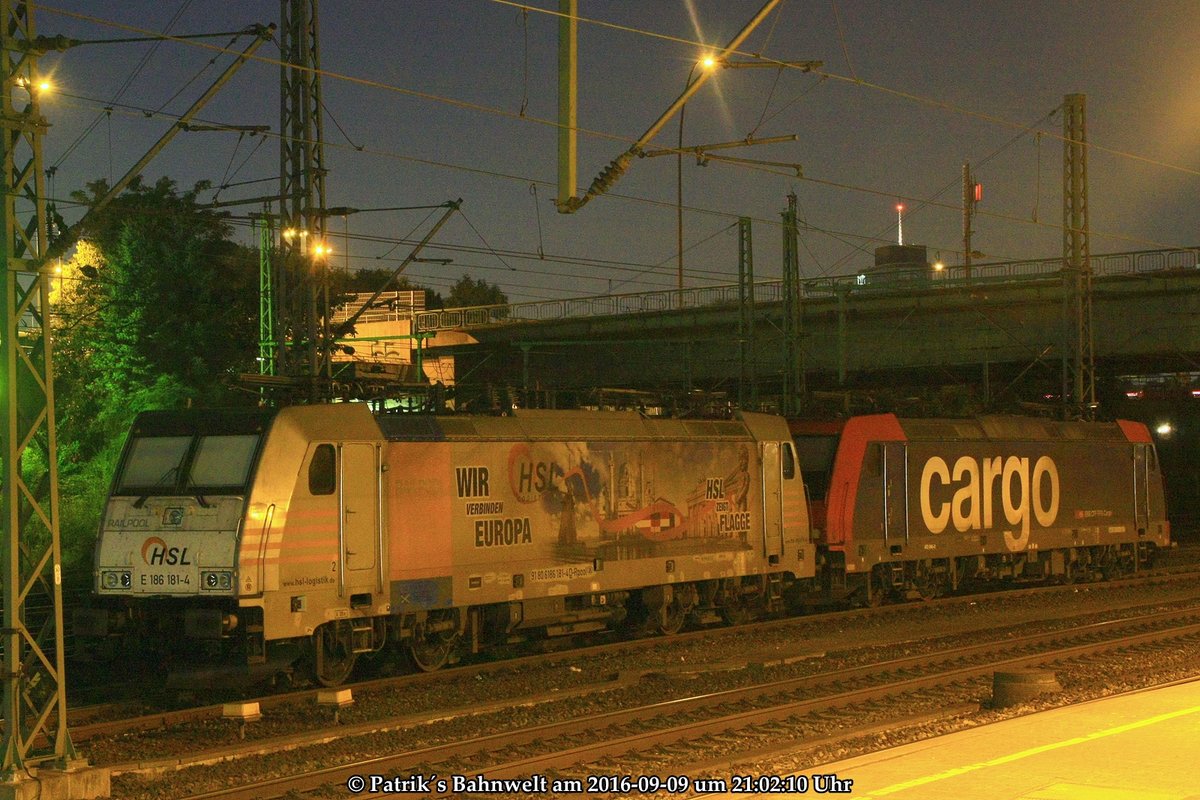 RPOOL / HSL Logistics E186 181 & SBB Cargo 482 046 abgestellt am 09.09.2016 in Hamburg-Harburg