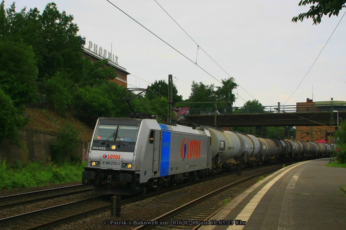 Rpool / Lotos E186 272 mit Kesselwagenzug am 08.07.2016 in Hamburg-Harburg