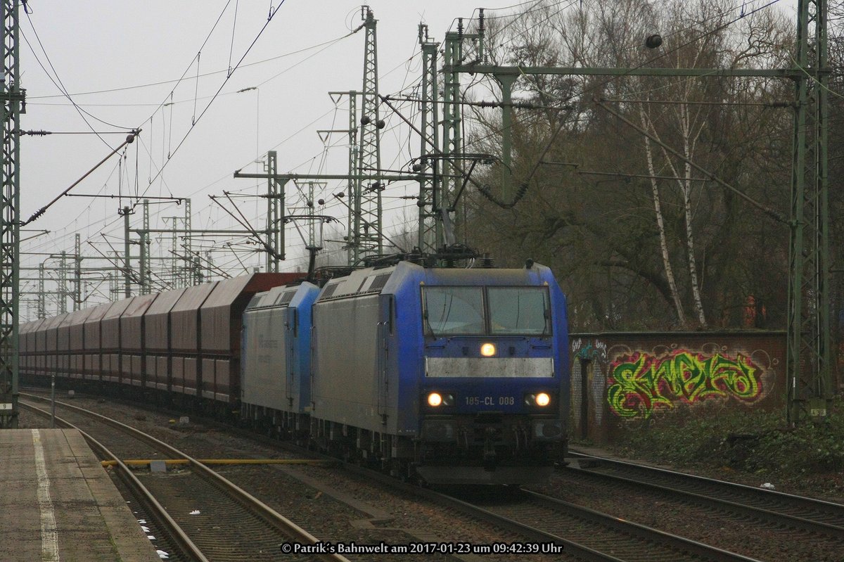 VPS 185 508 + VPS 185 530 mit Kohlewagenzug am 23.01.2017 in Hamburg-Harburg