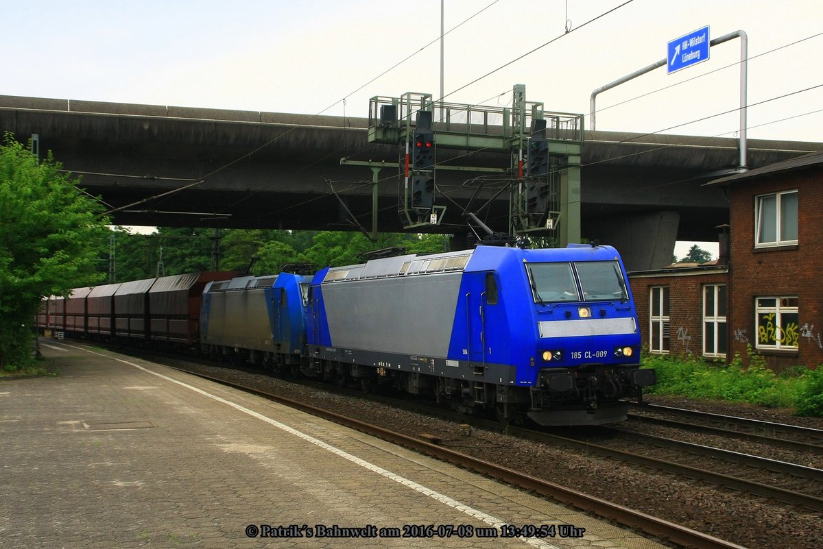 VPS 185 509 + VPS 185 508 mit Kohlewagenzug am 08.07.2016 in Hamburg-Harburg