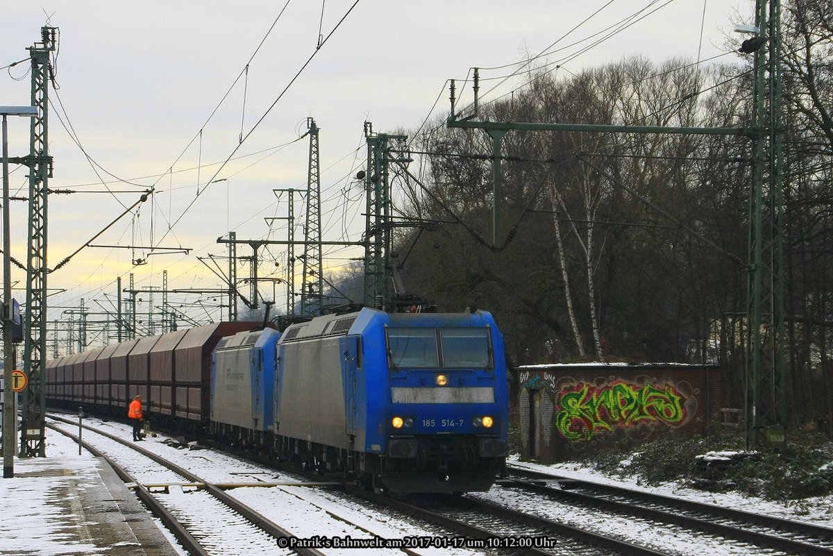 VPS 185 514 + VPS 185 530 mit Kohlewagenzug am 17.01.2017 in Hamburg-Harburg