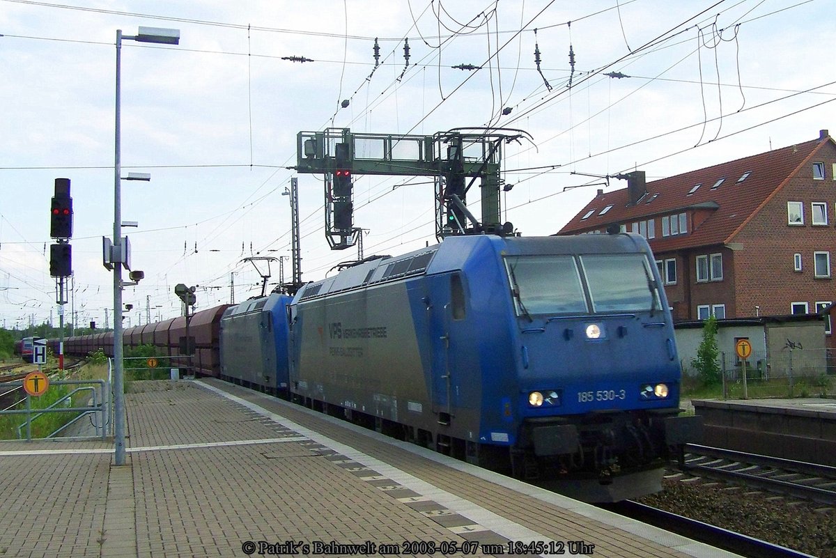 VPS 185 530 + VPS 185 516 mit Kohlewagenzug am 07.05.2008 in Lüneburg