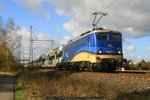 evb 140 870 mit BLG Logistics Autotransportzug am 29.10.2016 in Dedensen-Gümmer auf dem Weg Richtung Osten